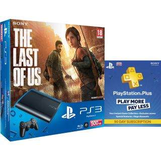 PS3: New Sony PlayStation 3 Slim Console (500 GB)   Black   Includes Last Of Us, PlayStation Plus Card 90 Day Subscription      Games Consoles