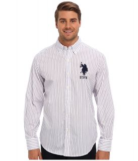 U.S. Polo Assn Vertical Stripe Long Sleeve Poplin Woven Shirt Mens Long Sleeve Button Up (Purple)