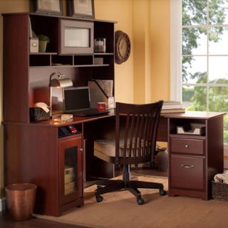 Bush Cabot L Desk with Hutch and Lateral File CAB005EPO Finish: Harvest Cherry