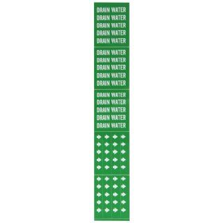 Brady 7092 3C Self Sticking Vinyl Pipe Marker, B 946, 2 1/4" Height X 2 3/4" Width, White On Green Pressure Sensitive Vinyl, Legend "Drain Water": Industrial Pipe Markers: Industrial & Scientific