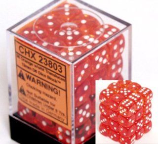 Chessex Dice d6 Sets Orange with White Translucent   12mm Six Sided Die (36) Block of Dice Toys & Games
