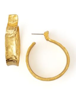Hammered Satin Golden Hoop Earrings   Kenneth Jay Lane