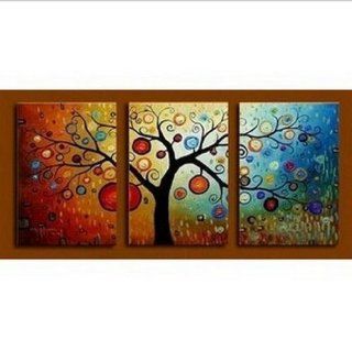 100% Hand Painted Oil Painting 3 Piece Wall Art Large Group Painting Colorful Tree Wall Art for Home Decoration  Gallery Wrapped Ready to Hang  