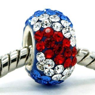 Pro Jewelry .925 Sterling Silver "Red / White / Blue" Crystal Charm Bead for Snake Chain Charm Bracelets 3806: Jewelry