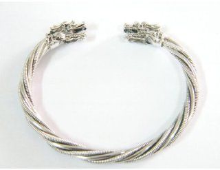 .925 Sterling Silver Cuff Bracelet Dragon head double helix: Bangle Bracelets: Jewelry