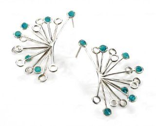 Turquoise Flower Earrings   Silver Studs   Handmade Millefiori Jewelry   Polymer Clay Charms for Women: Adina Plastelina: Jewelry