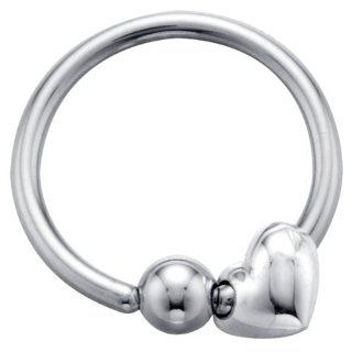 Dainty Heart   Surgical Steel and 925 Sterling Silver Sliding Charm Captive Bead Ring   16 Gauge: Body Piercing Rings: Jewelry