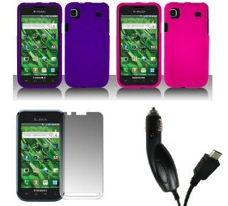 Samsung Vibrant T959 (Galaxy S) Combo Pack   Premium Rubberized Snap On Cover Cases (Purple, Hot Pink) + Screen Protector + Car Charger Cell Phones & Accessories