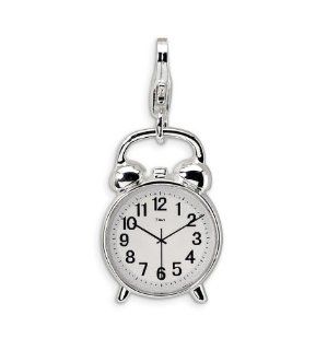 925 Sterling Silver 3D Old Fashion Alarm Clock Charm: Jewelry