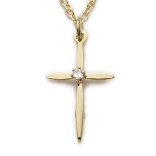 24K Gold Over .925 Sterling Silver Cross Pendant Necklace in a Centered CZ Stone and Pointed Ends Design Christian Jewelry Gift Boxed.w/Chain Necklace 18" Length Gift Boxed.: Pendant Necklaces: Jewelry
