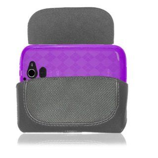 Huawei Premia 4G M931 Purple Flexible Gel Skin TPU Case + Black Horizontal Leather Pouch With Belt Clip And Belt Loop: Cell Phones & Accessories