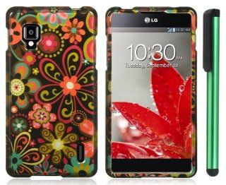 LG Optimus G / Eclipse 4G LTE LS970   Green Daisy Flower on Black Premium Design Protector Hard Cover Case (Sprint) + Combination 1 of New Metal Stylus Touch Screen Pen (4" Height, Random Color  Black, Silver, Hot Pink, Green, Light Green, Red, Blue, 