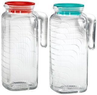 Bormioli Rocco Gelo 2 Piece Glass Pitcher Set with Lids, Red and Green: Kitchen & Dining