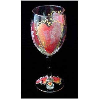 Bellissimo Hearts of Fire Hand Painted Wine Glass 8 oz.: Kitchen & Dining