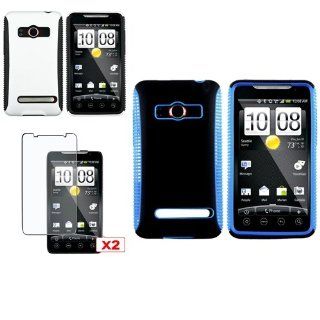 CommonByte 2in1White+Black Blue Hybrid Hard Skin Case+2 Guard Film For HTC EVO 4G Sprint Cell Phones & Accessories