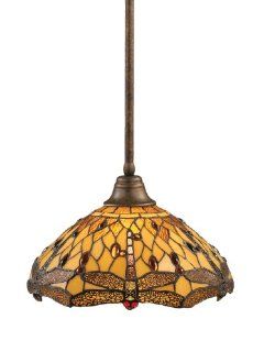 Toltec Lighting 26 BRZ 946 Stem Pendant Light Bronze Finish with Amber Dragonfly Tiffany Glass, 16 Inch   Ceiling Pendant Fixtures  