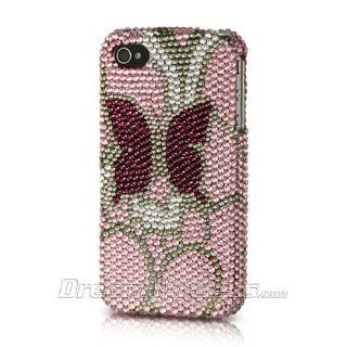 p2s88 Platinum Endless Sparkles Series Collection Pink with Burgundy Butterfly Handmade Full Diamond Rhinestone Snap on Hard Skin Cover Case for Apple iPhone 4 / 4S Cell Phones & Accessories