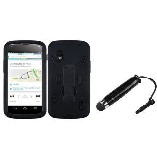 eForCity Black/Black Symbiosis Stand Protector Cover + Black Mini Stylus Compatible With LG Nexus 4 E960: Cell Phones & Accessories