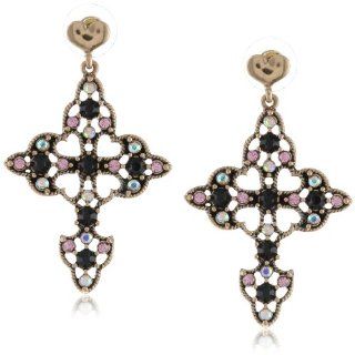 Betsey Johnson "Angel Devil" Cross Drop Earrings: Jewelry