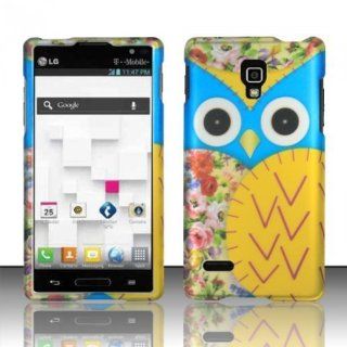 Blue Yellow Owl Hard Case Snap on Rubberized Cover for LG Optimus L9 P769 (T Mobile): Cell Phones & Accessories