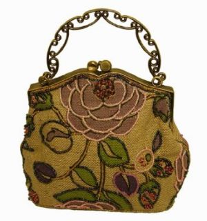 An Attractive Purple and Pink Flower Pattern Beaded Evening Handbag,tint Silver Base W/shoulder Drop   1: Clothing