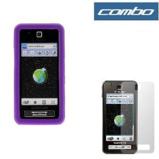 Dark Purple Rubber Silicone Skin Cover Case + Clear Reusable LCD Screen Protector for T Mobile Samsung Behold T919 Cell Phone Cell Phones & Accessories