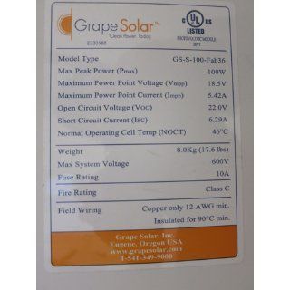 Grape Solar GS 100 KIT 100 Watt Off Grid Solar Panel Kit : Patio, Lawn & Garden