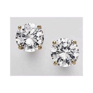 14k Yellow Gold 12mm (0.47") CZ Stud Earrings Round Brilliant Cut 12.00 Carat Total Weight Extra Large Heavy Duty Backs Jewelry