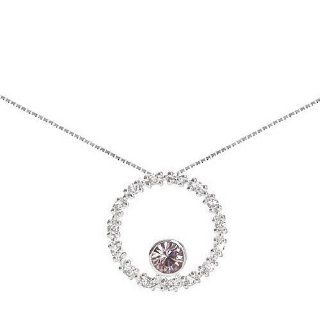 Sterling Silver Pave Circle with June Birthstone Light Amethyst Crystal Pendant on 16 18in Necklace: Jewelry
