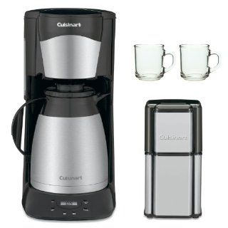 Cuisinart DTC975BKN 12 Cup Programable Thermal Coffeemaker Black (New) with Grind Central Coffee Grinder (Refurbished) and 2 Piece 10 oz. ARC Handy Glass Coffee Mug: Drip Coffeemakers: Kitchen & Dining