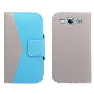 For Samsung Galaxy S III I9300 (Boost mobile/Cricket/MetroPCS/Verizon/Sprint/AT&T/T Mobile/Virgin Mobile) 2 Tone Fancy Wallet Pouch, Blue/Gray: Cell Phones & Accessories