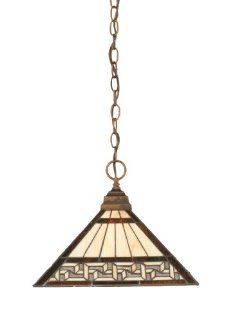 Toltec Lighting 12 BRZ 982 One Light Chain Pendant Bronze with Greek Key Tiffany Glass, 14 Inch   Ceiling Pendant Fixtures  