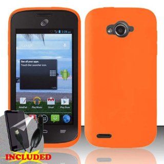 ZTE Awe N800 (StraightTalk/Virgin Mobile) One Piece Silicon Soft Skin Case Cover, Orange + SCREEN PROTECTOR & CAR CHARGER: Cell Phones & Accessories