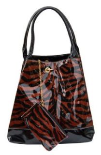Large Glitter Zebra Print Handbag Purse Tote W/Bonus Coin Purse   Bronze C873: Clothing