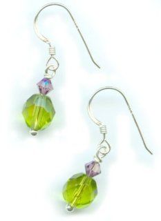 Czech Fire Polished Beads and Sterling Silver Earrings (Green): Jewelry