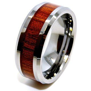 Unisex 8mm Wood Grain Inlay Tungsten Wedding Band Engagement Ring Fashion Jewelry Gift (Available in Sizes 4 16): Jewelry