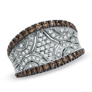 CT. T.W. Champagne and White Diamond Concave Ring in 10K White