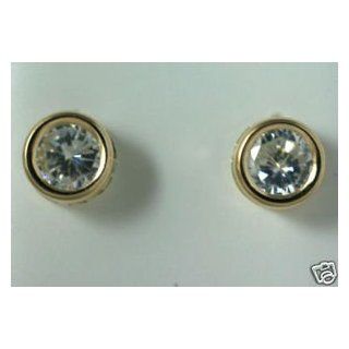 14k Yellow Gold 4mm (0.16") CZ Stud Earrings Round Brilliant Cut 0.50 Carat Total Weight Bezel Set AAA D Flawless: Jewelry