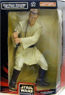 Star Wars Episode 1 The Phantom Menace Mega Collectible 13 Inch Tall Action Figure   Obi Wan Kenobi with Lightsaber That Really Light Up Plus Certificate of Authenticity: Toys & Games