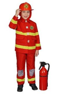 DDeluxe Red Fire Fighter Dress up Children's Costume and Helmet Set Size: Toddler 4: Clothing