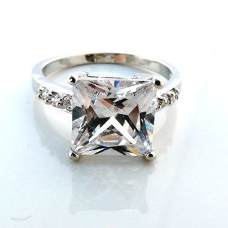 Lisa Engagement Ring 10mm Princess Cut AAA Cubic Zirconia 18K White Gold Plated Ginger Lyne Collection Ginger Lyne Jewelry