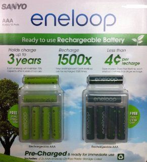 Sanyo 12 Pack AAA eneloop 2nd generation 1500 cycle Rechargeable Batteries with 2 Plastic Storage Cases: Electronics