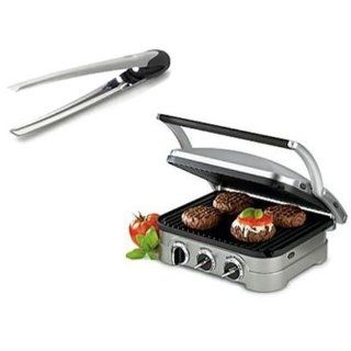 Cuisinart Griddler Stainless Steel 4 in 1 Grill/Griddle and Panini Press + D&B Stainless Steel Tongs With Built in LED Light with a Bonus 2 Pk AAA Batteries : Photocopiers : Electronics