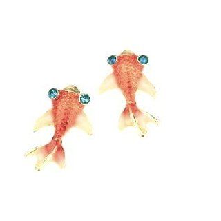 New Under the Sea Orange Carp Koi Gold Fish Goldfish Stud Earrings: Jewelry