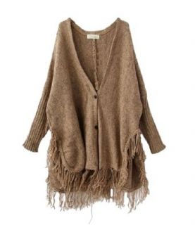 ELLAZHU Women Button Knit Fringed Tassels Batwing Cardigan Sweater Oversized Cape Onesize NL06 (Brown) at  Womens Clothing store: