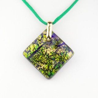 Murano Glass Pendant Jewelry   Square L Green/Gold Style1: Pendant Necklaces: Jewelry