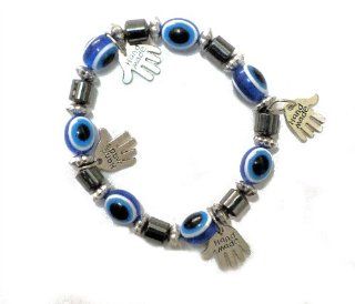 Kabbalah Flexible Bracelet with 4 Hamsa Hand Pendants Against Evil Eye & Blessing   Blue: Health & Personal Care