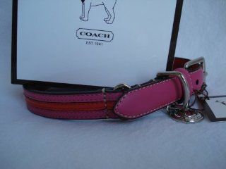 COACH Striped Multicolor Leather Collar with Engraveable Charm 60407 Limited Edition   Coral/Magenta, Medium (13.5" 16.5") : Pet Fashion Collars : Pet Supplies