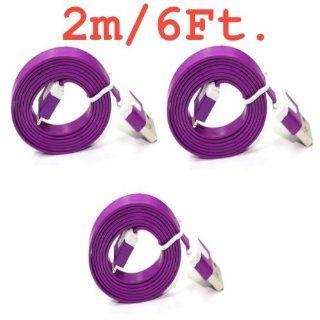 20Tech 3x Brand New Extra Long 6' FLAT Purple USB Sync & Charge Cables (2 METERS) for iPhone 5s/5c/5 also compatible with iPad Mini, iPad & iPod: Cell Phones & Accessories