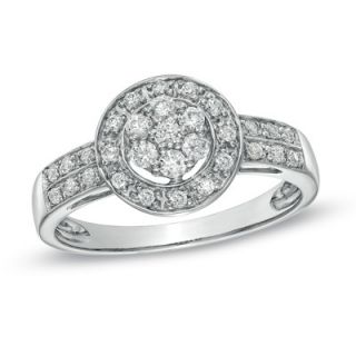 CT. T.W. Diamond Cluster Frame Promise Ring in Sterling Silver